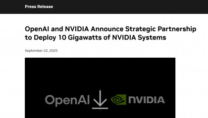 OpenAI与英伟达宣布合作伙伴关系意向书 英伟达将逐步向OpenAI投资至多1000亿美元