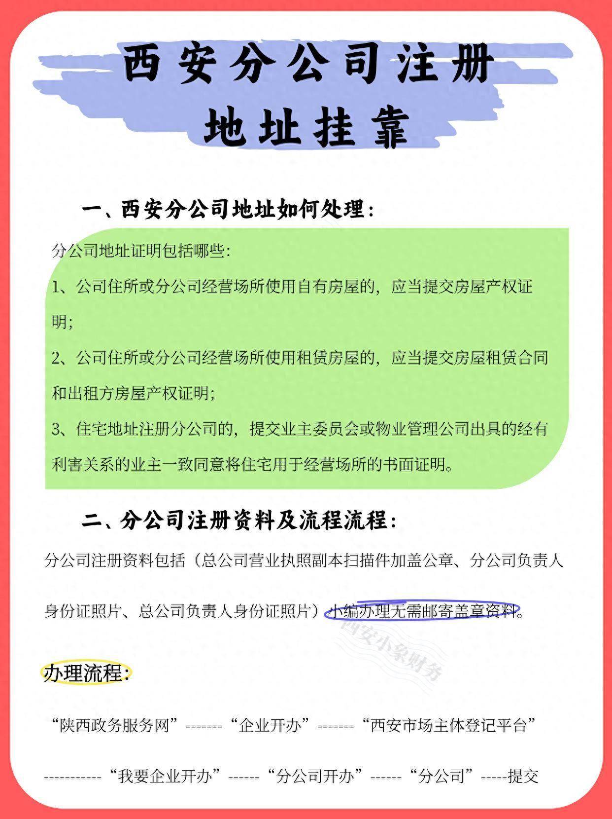 西安分公司注册地址挂靠(流程、资料)