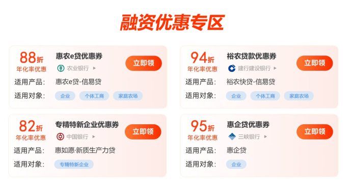 融资优惠券限时开抢！多家银行融资优惠领取直通车来啦（内附操作流程）