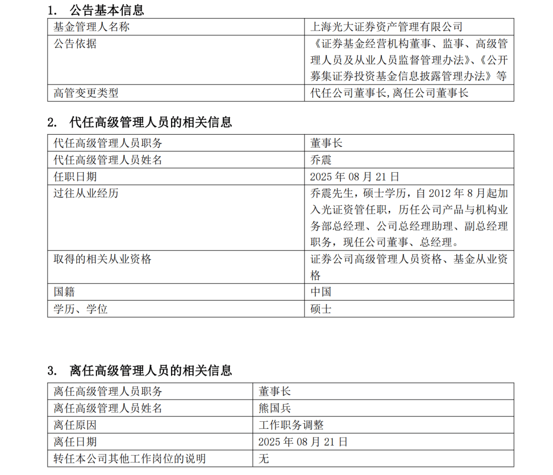 “光大系”资管业务高管,变动频频